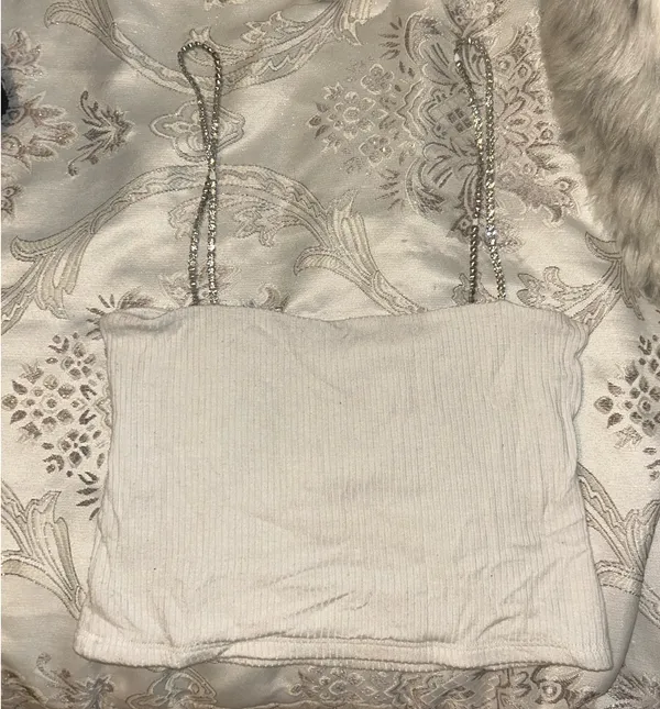 LF Stores White Cropped Ribbed Tank Top With Diamond Straps (Brand new) - Image 3