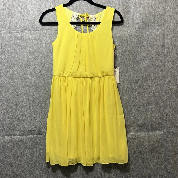 Papaya Yellow Sleeveless Lace Back‎ Cutout Mini Dress 20369D Small NWT - Image 9