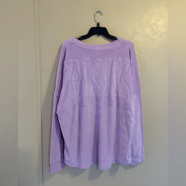 NWT Victoria's Secret PINK Varsity Terry V-Neck Pullover Sweatshirt sz XL - Image 2