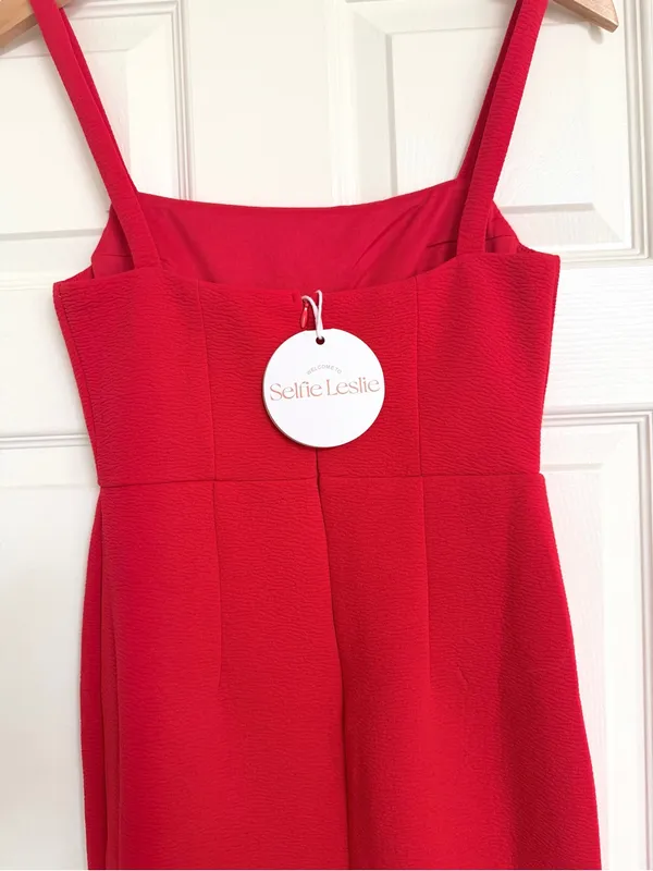 Selfie Leslie Georgia Square Neckline Midi Dress Red Small S NWT - Image 8