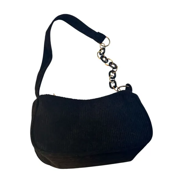 SHEIN Black Corduroy Small Shoulder Bag with Plastic Chain Accent - Image 4