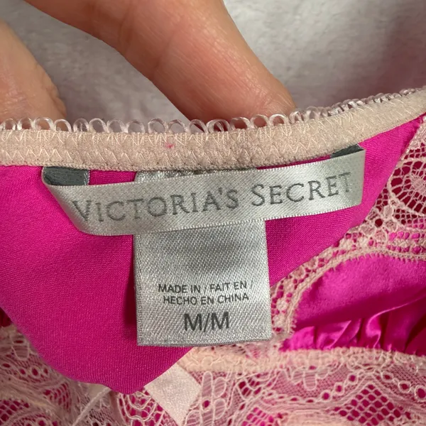 Victorias Secret M Babydoll Camisole Pink Lace Trim Satin Bow Y2K Coquette Silky - Image 5