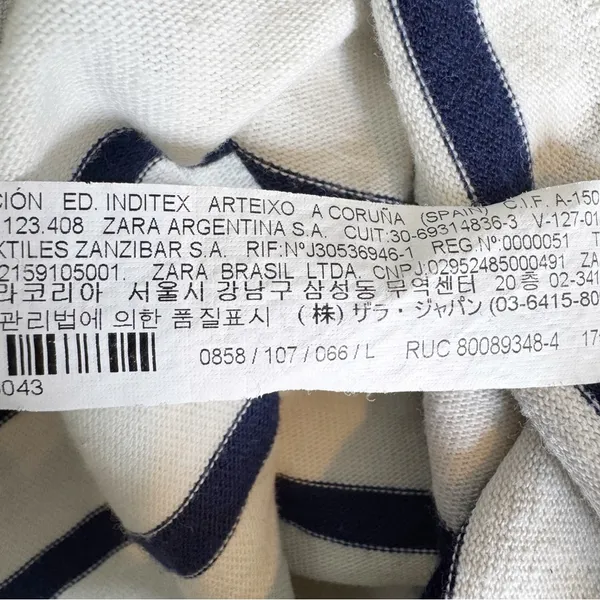 Zara Cotton Knit Striped Midi Dress in Navy Cream Size M - Image 7
