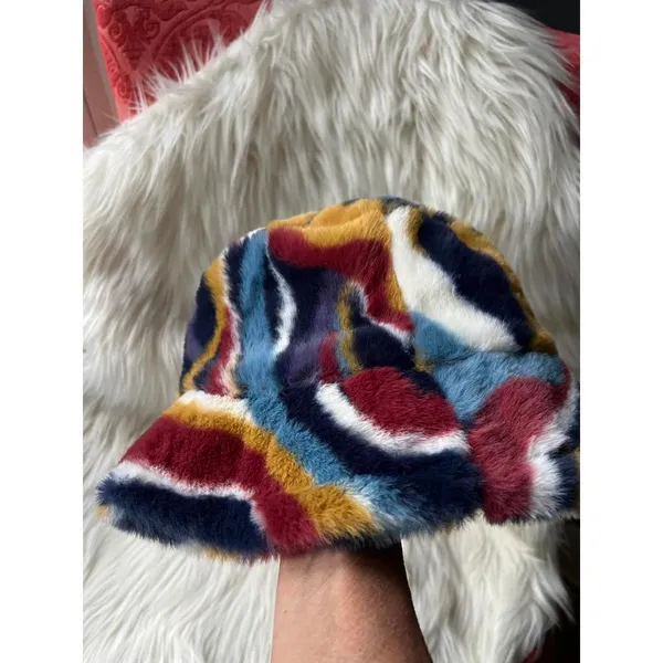 Vibrant Multi-Color Faux Fur Bucket Hat - Image 2