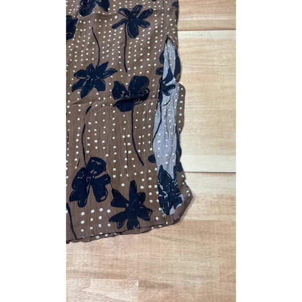 Outfit‎ JPR Brown Floral Polka Dot Rayon Midi Skirt Womens Medium Side Slit USA - Image 2