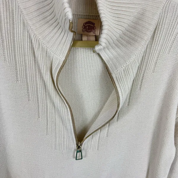 Cambridge Dry Goods Cream Half Zip Cotton Blend Mock Neck Cozy Preppy Sweater‎ S - Image 4