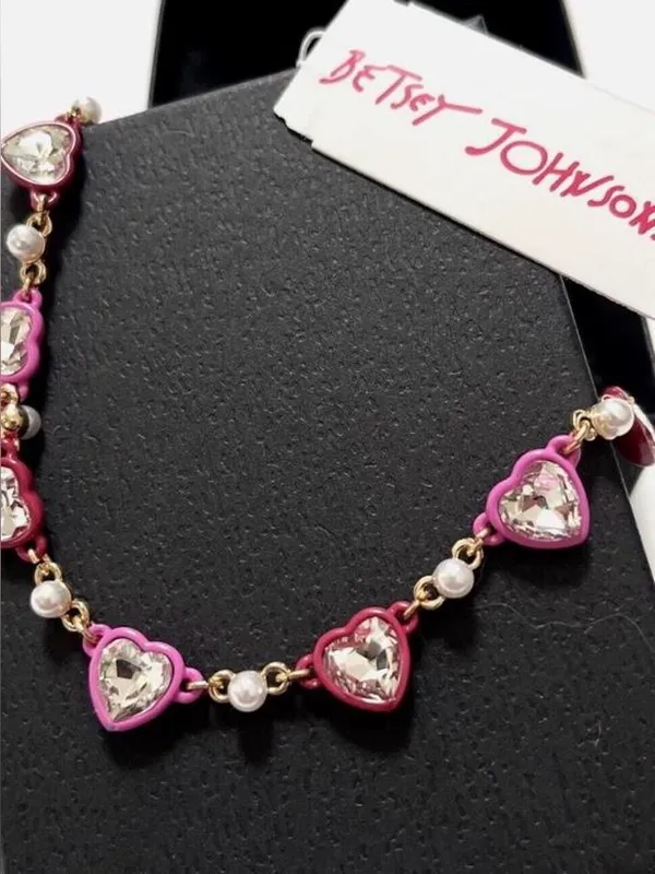 NWT Betsey Johnson Pink Heart Crystal Necklace - Image 2