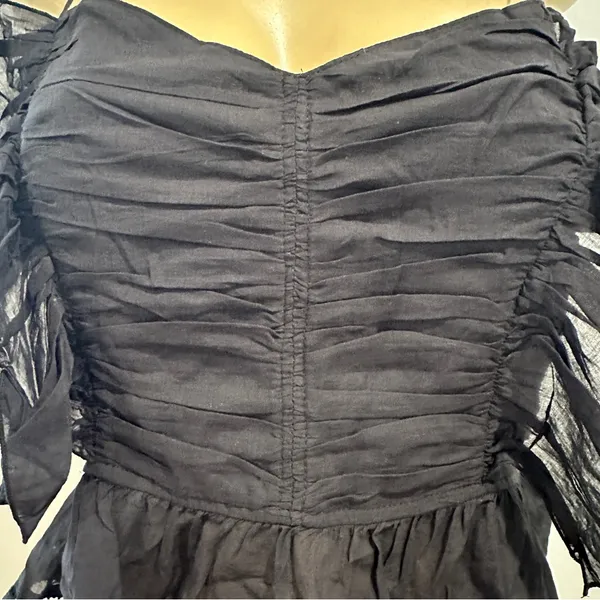 H&M Ruffle Pleated Cami Tank Top Sz M Black Shirt Smocked - Image 5