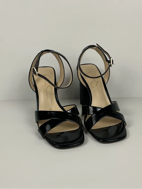 Jessica Simpson Black Patent Strappy Block Heel Sandals 4 inch - Image 2