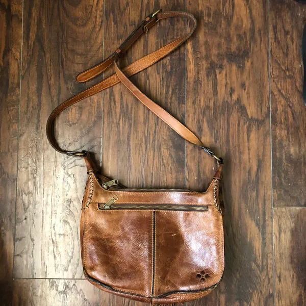 Patricia Nash Camila Hobo Bag Distressed Leather Saddle Messenger Purse Tassel Brown Cognac #boho #western #cottagecore #festival #vintage Measurement in pics - Image 2