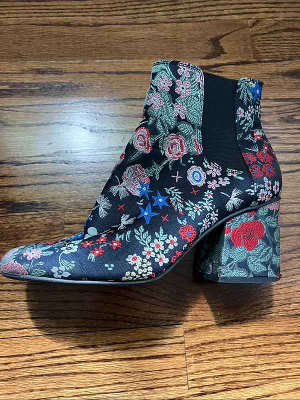 Floral Embroidered Black Ankle Boots - Women's - Image 2