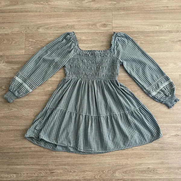 American Eagle gingham smocked long-sleeved dress - large - Image 3