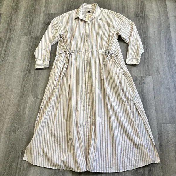 Universal Threads Striped Maxi Dress Women's Size XL NEW Tan White Cotton Pockets - Image 2
