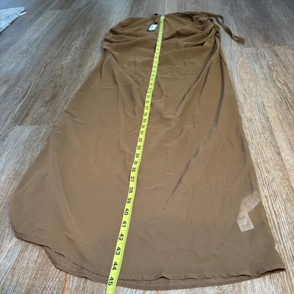 PrettyLittleThing Brown Chiffon Maxi Beach Skirt Size US 8 NWT Ruched Mesh Sheer - Image 5