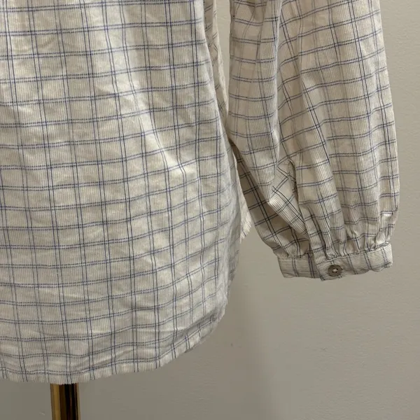 Fat Face Corduroy Ruffle Bib‎ Blouse Cream Blue Windowpane Plaid Size 4 Cottage - Image 8
