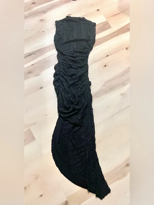 Babyboo NWT Women Large Black Crinkle Textured Open Back Thigh Split Midi Dress - Image 6
