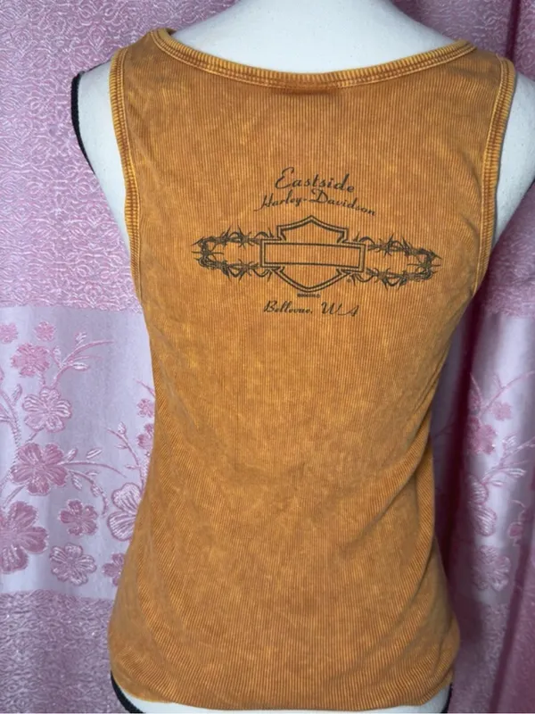 Vintage 2003 Harley-Davidson Acid Wash Flame Tank Top - Image 3