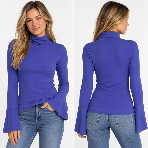 free people intimately purple bell sleeve turtleneck M Long Sleeve Shirt Blouse - Image 2