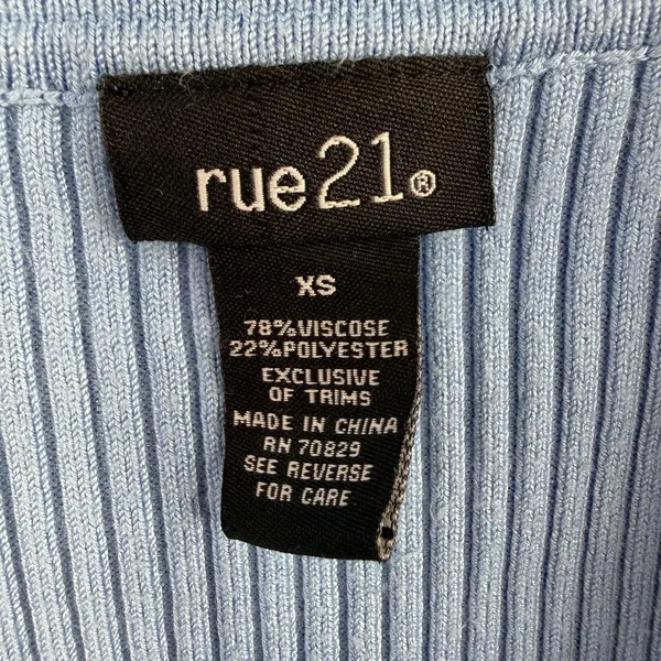 Rue 21 Vtg Y2K XS Top Soft Girl Double Zipper‎ Baby Blue Ribbed Fitted Coquette Dainty - Image 5