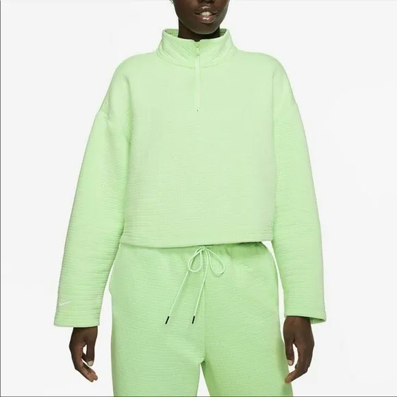 NWOT Nike Sportswear Tech Fleece cropped 1/4-zip pullover sweatshirt light green. Size Small - Image 3