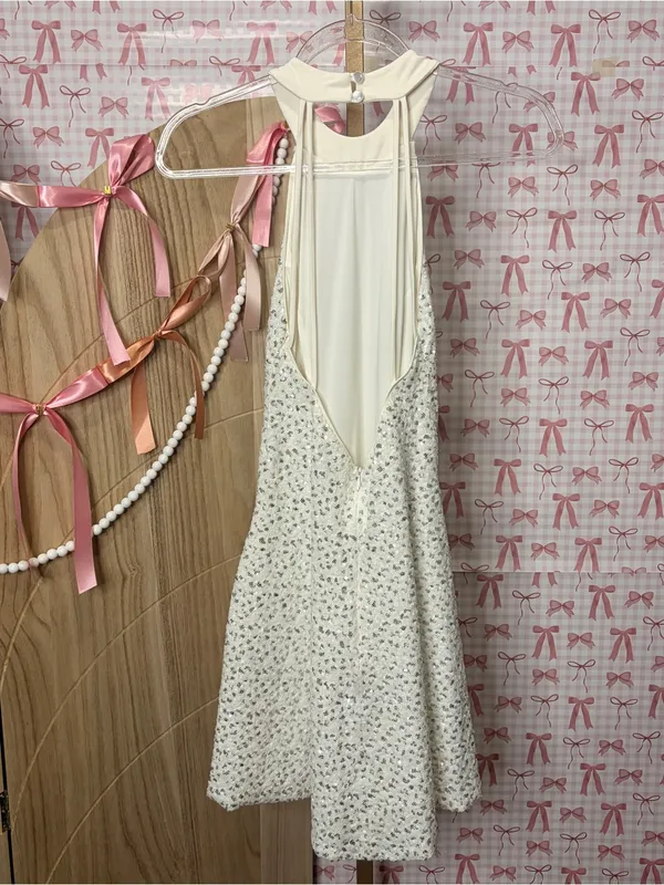 Dress the Population White Silver Sequin Skater Formal Dress Bridal Wedding XS - Image 4