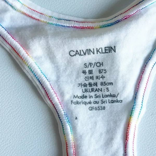 NWT Calvin Klein White Rainbow Trim Racerback Pride Bralette‎ Sports Bra Size S - Image 4