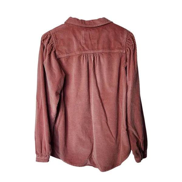 American Eagle Pink Long Sleeve Oversized Corduroy Button-Up Shirt Size Small - Image 2
