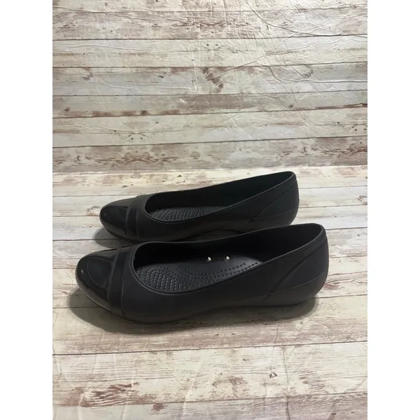 Crocs Patent Cap Toe Black Flats Women's Size 11 Slip-on Comfort Ballet - Image 3