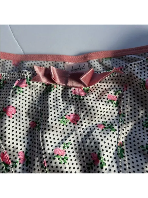 NWOT Vintage Jezebel Floral Polka Dot Ruffle Tiered Micro Mini Skirt Size Small - Image 11