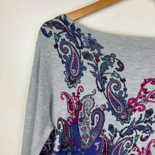 Chicos Paisley Knit Sweater Top Medium Multicolor Boho Soft Stretch Comfort Chic - Image 2