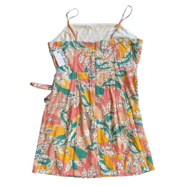 Nine West Women Multicolor‎ Tropical Print Faux Wrap Mini Dress Square Neck NWT - Image 11