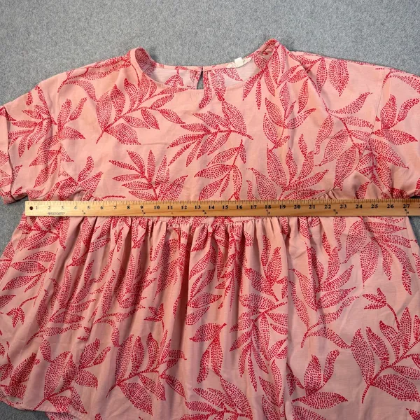 Easel Los Angeles Women's 1X Pink Red Leaf Print Babydoll Top Short Sleeve - Image 5