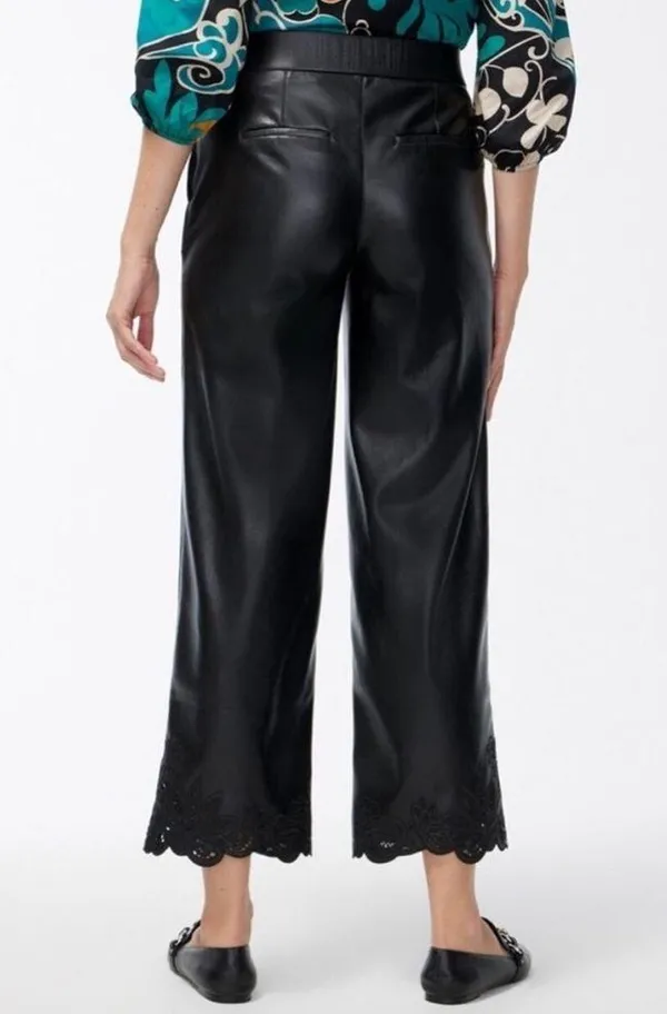 NWT Chico's Faux Leather Cutwork Hem Wide Leg Trousers Black US Size 16 - Image 2