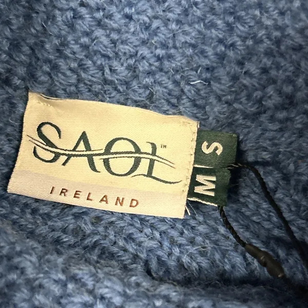 Saol Ireland Poncho Womens Small Medium Merino Wool Cable Knit Sweater Blue New - Image 4