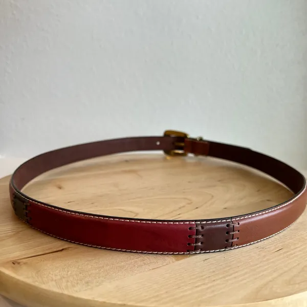 Fossil Tan Genuine Leather Patchwork Solid Brass Buckle Belt Size XL - Image 2