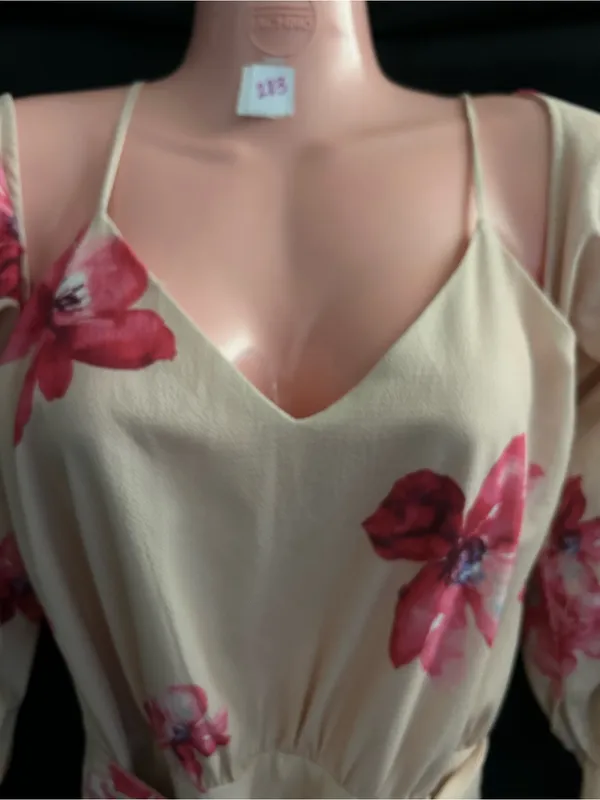 Angel Biba Floral Tie-Sleeve Cream & Pink Romper SZ 10 - Image 8