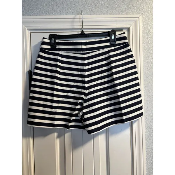 J.Crew Striped Shorts Womens 10 Navy White Nautical High‎ Rise Cotton AL596 NWT - Image 2