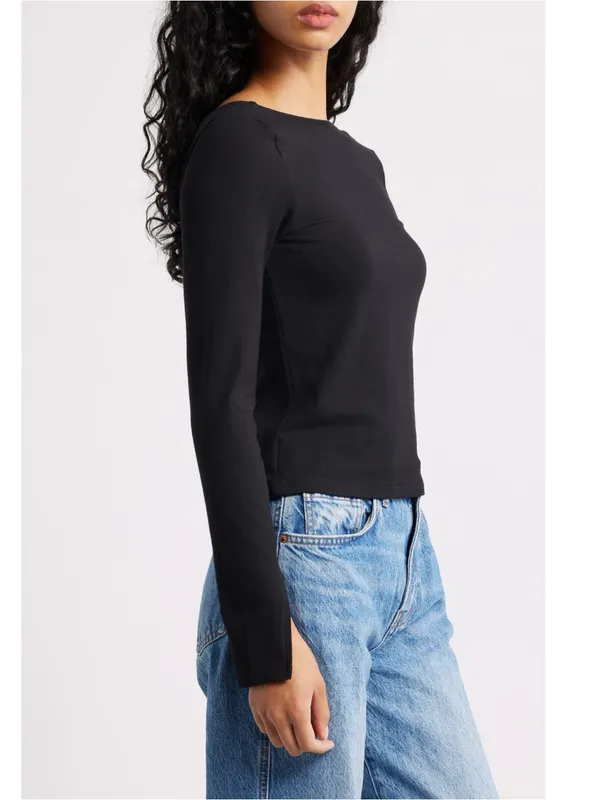 Madewell Ballet Scoop Back Long Sleeve Tee Top Women Size Small Black Shirt New - Image 3