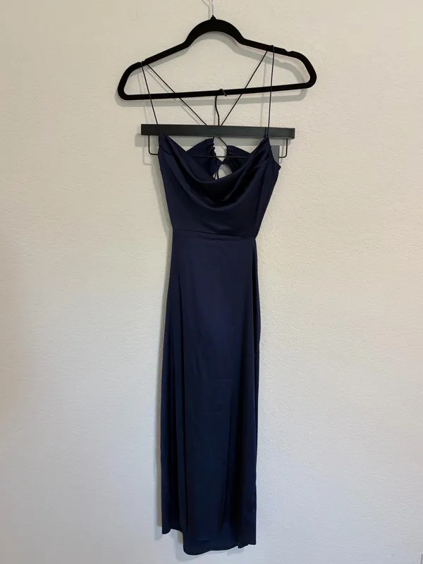 Navy Cross Back Halter Dress Size S Blue - Image 3