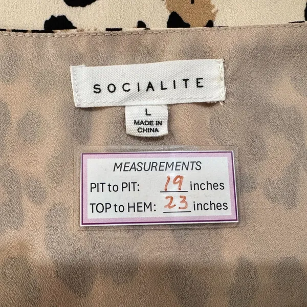 Socialite Tank Cami Sz L Beige V Neck Animal Print Lace Trim Spaghetti Straps - Image 5