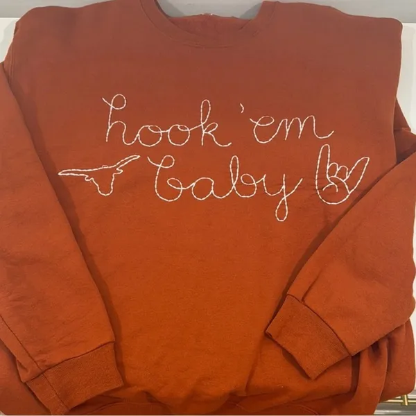 Texas Longhorns Hook ‘em Sweatshirt Orange Size M - Image 2