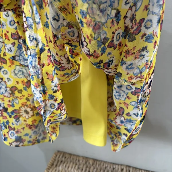 MSK dress Yellow Floral Knee Length‎ Dress 8 Short Sleeve Tie Waist Cottagecore - Image 5