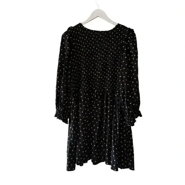 Madewell Black Gold Lucie V-Neck Smocked Mini Oval Dot Baby Doll SZ XL #1862 - Image 9