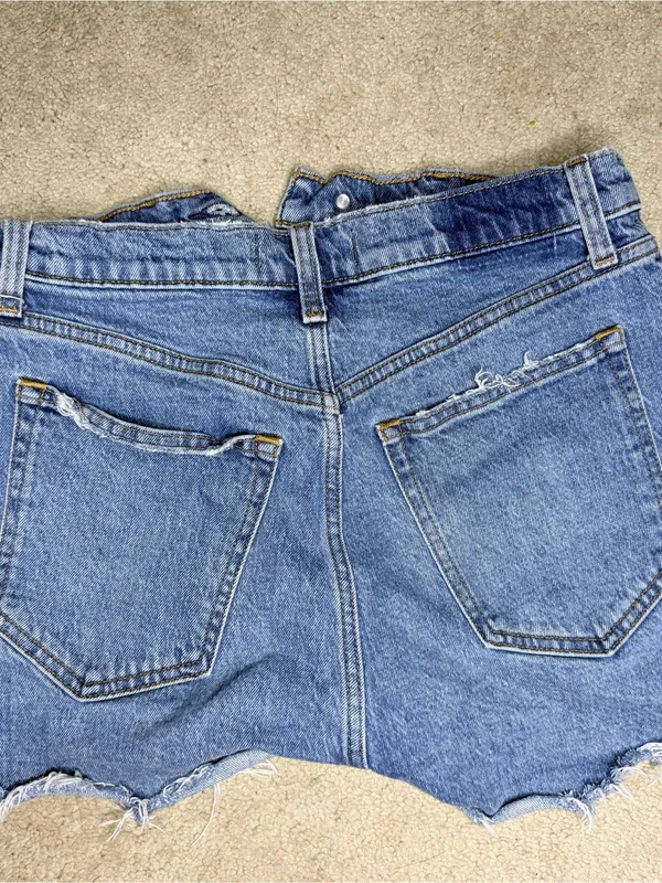 Abercrombie Curve Love High-Rise Distressed Denim Shorts - Light Blue - Image 2