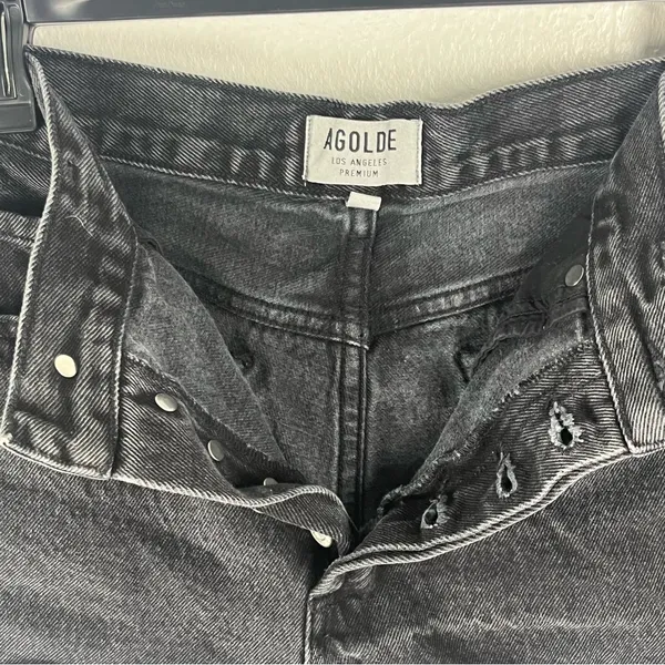 AGOLDE Black 100% Cotton Button Fly High Rise Cut-Off Denim Jean Shorts Size 27 - Image 4