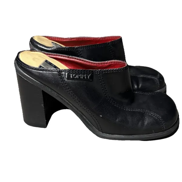 Vintage Tommy Hilfiger Women's 6 Black Chunky Platform Slides 90s Y2K Sandals - Image 2