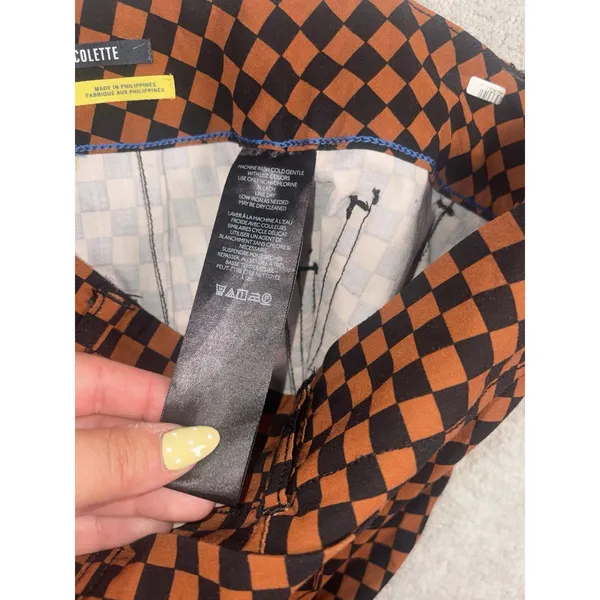Anthropologie Maeve Colette Pants Rust Black Checkerboard Cropped Wide Leg 27 - Image 6