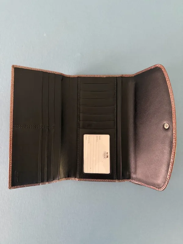 Coach Gallery Metallic Crackle Leather Trifold Snap Wallet‎ - Image 4