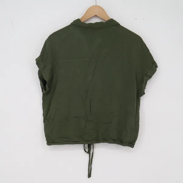No Boundaries Button Down Junior L 11-13 Cropped Olive Green Drawstring Exc - Image 4