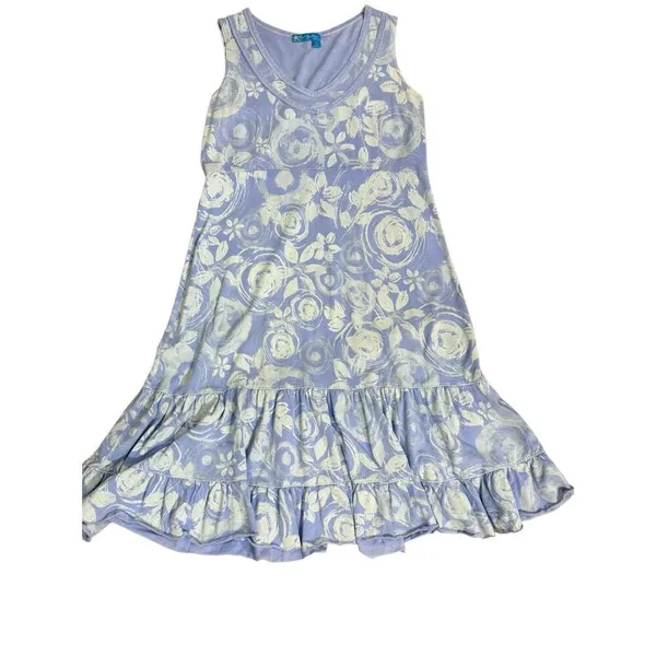 Fresh Produce Lavender White Floral Swirl Pattern‎ 100% Cotton Tank Dress Sz S - Image 6